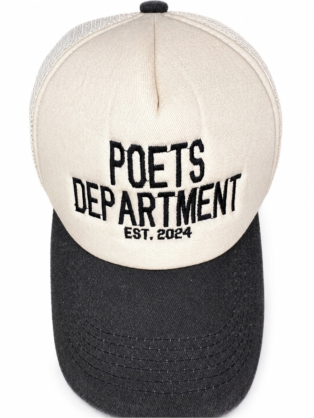 Poets Department Trucker Hat | TTPD Inspired | Beige & Black Adjustable Cap